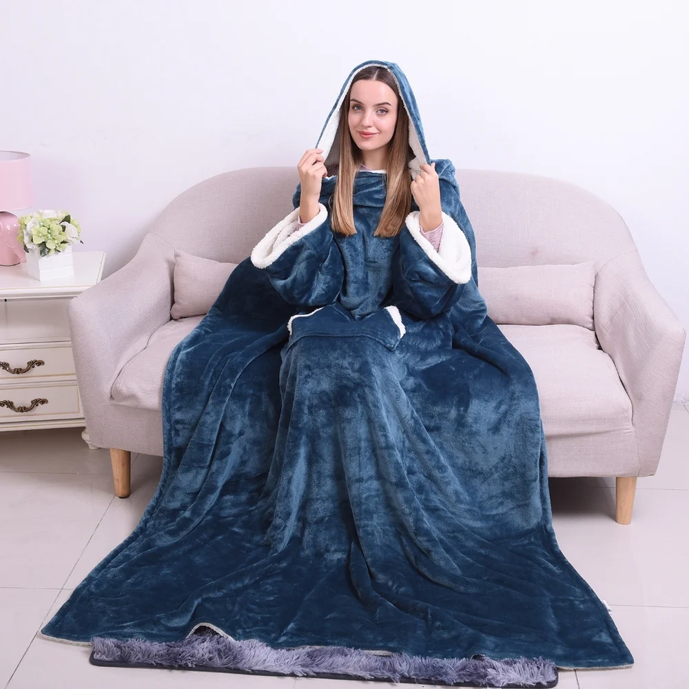Sleeve blanket with hood